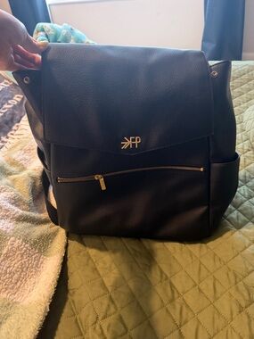 Black Faux Leather Backpack with Gold Logo Accent